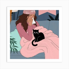 Girl With A Cat Art Print