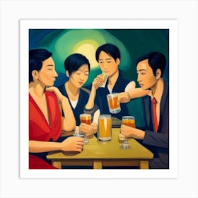 Asian Friends Drinking Beer Art Print