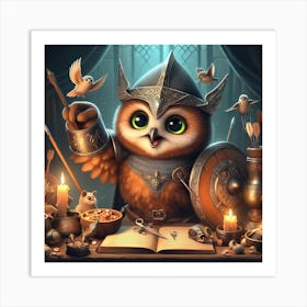 Owl In Armor Art Print