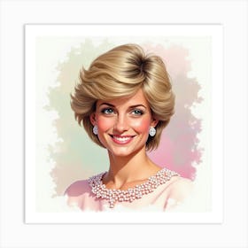 Smiling Princess Diana With Swirling Pastel Watercolor Background Art Print