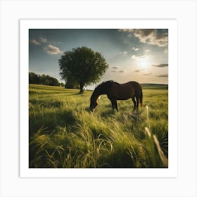 Horse Grazing In The Grass Art Print