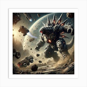 A Detailed Sci Fi Action Scene Featuring Astrorex, Art Print