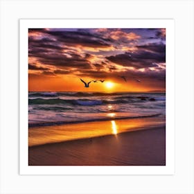 Sunset Seagulls 3 Art Print