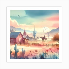 Cowboy Landscape Art Print