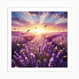 Lavender Field With Bees 1 Art Print