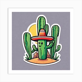 Mexico Cactus With Mexican Hat Sticker 2d Cute Fantasy Dreamy Vector Illustration 2d Flat Cen (27) Art Print