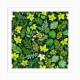 Tropical Leaves Seamless Pattern, Different Types Of Leaves And Their Textures art print 1 Art Print