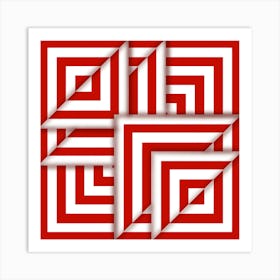 Red And White Folding Squares Art Print