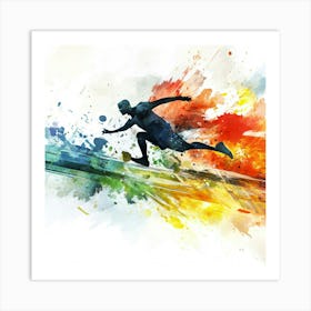 Soccer Player Running With Paint Splashes Art Print