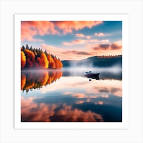 A lonely boat on a lake Art Print