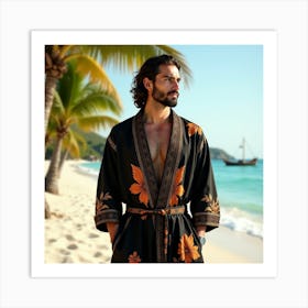 Man In Robe On Beach Art Print