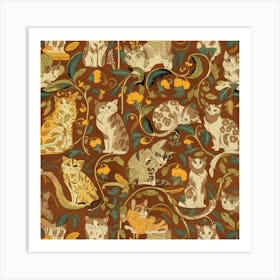 William Morris Style Cats Textiles 3 Art Print