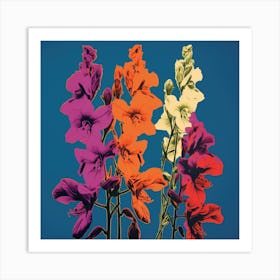 Andy Warhol Style Pop Art Flowers Larkspur 1 Square Art Print