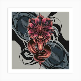 Snake And Flower Art Print