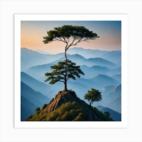 Tree On Top Of Mountain Art Print