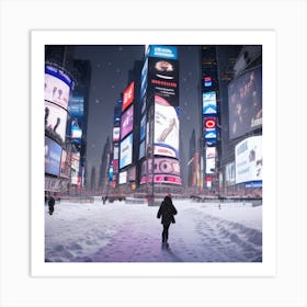 Times Square In The Snow 2 Art Print