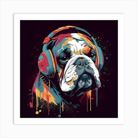 Bulldog With Headphones Art Print