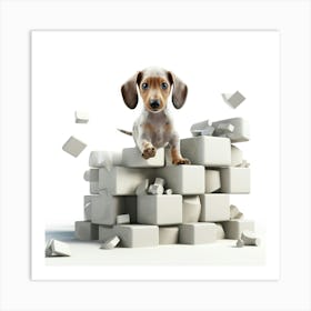 Dog On A Pile Of Blocks Art Print