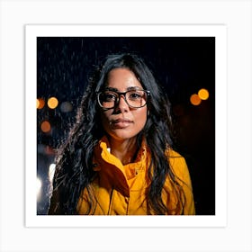 Firefly Dramatic Rain Soaked Portrait Of Woman With Glasses At Night 67059 Art Print