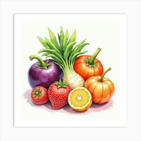 Artistic Watercolor Depiction Of Colorful Vegetables And Fruits With A Lovely Touch 1 Art Print