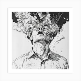 Man With Head Full Of Smoke Art Print