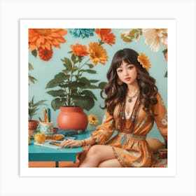 Asian Girl With Flowers Art Print