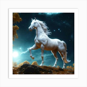 White Horse In The Night Sky Art Print