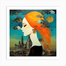 Girl With Fish In Her Hair 1 Art Print