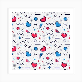 Hearts Seamless Pattern Memphis Style Art Print