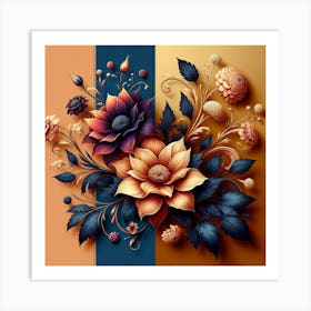 Flowers On A Blue Background Art Print