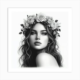 Portrait Of A Woman With Flower Crown Art Print