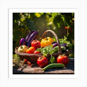 Basket Of Ripe Fresh Farm Harvest Overflowing With Assorted Vegetables And Fruits Vibrant Purple E (5) Art Print