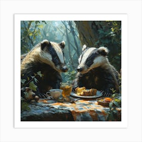 Badgers At Tea Art Print