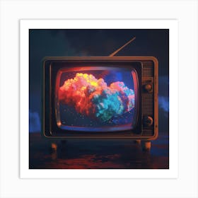 Old Tv With Clouds Art Print