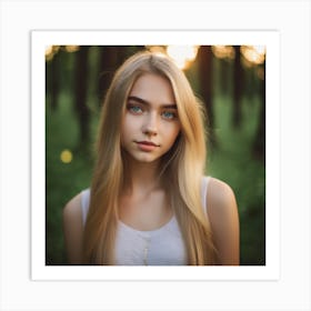 Portrait Of A Beautiful Girl In The Forest Art Print