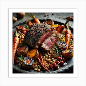 A Close Up Of The Signature Dish Stone Roasted Ma Art Print