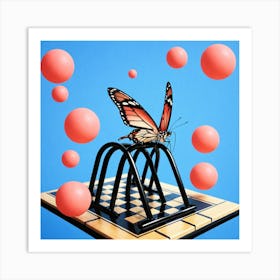 Butterfly On Chess Board 2 Art Print