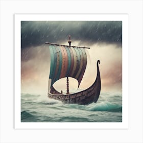 Viking Ship In Stormy Sea 2 Art Print