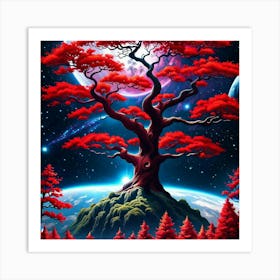 Red Tree In The Sky Art Print