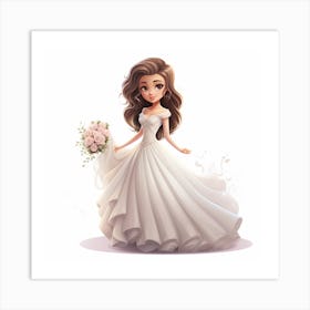 Cartoon Bride In Wedding Dress Art Print