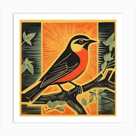Retro Bird Lithograph Cedar Waxwing 2 Art Print