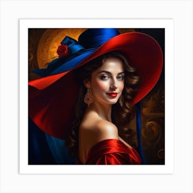 Lady In Red And Blue 1 Art Print