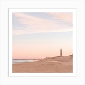 Tranquil Lighthouse Beach Square Art Print
