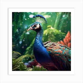 Peacock In The Jungle Art Print