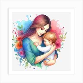 Mother And Child Watercolor Mothers Day 7 Art Print