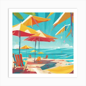 Sunlit Serenity Digital Painting Of Summer Lines On A Sandy Beach, Bathed In Gentle Sun Rays (7) Art Print