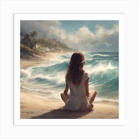 Girl Sitting On The Beach 1 Art Print