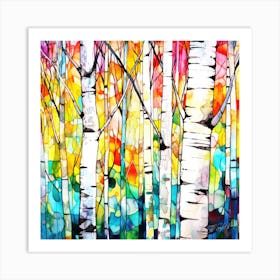 Birch Trees In Color - Birch Forest Art Print