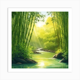 A Stream In A Bamboo Forest At Sun Rise Square Composition 414 Art Print