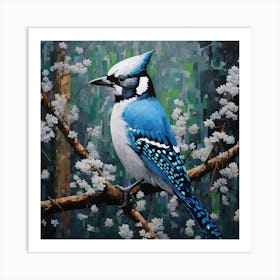 Ohara Koson Inspired Bird Painting Blue Jay 2 Square Art Print